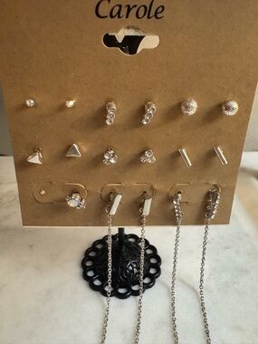 Carolee Silver Tone Mixed Stud and Drop Earring Set - Silver